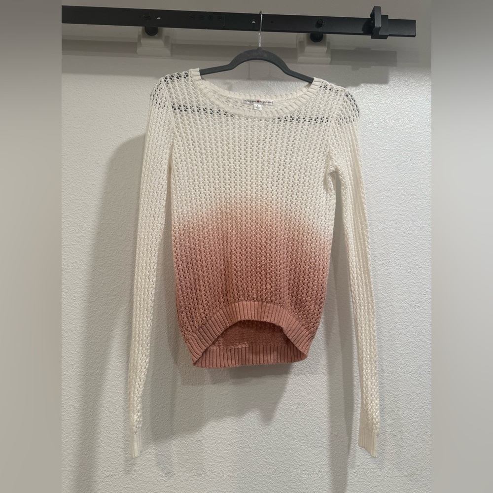 White and ombré pink open knit sweater , S. Wear now over bathing suit! EUC